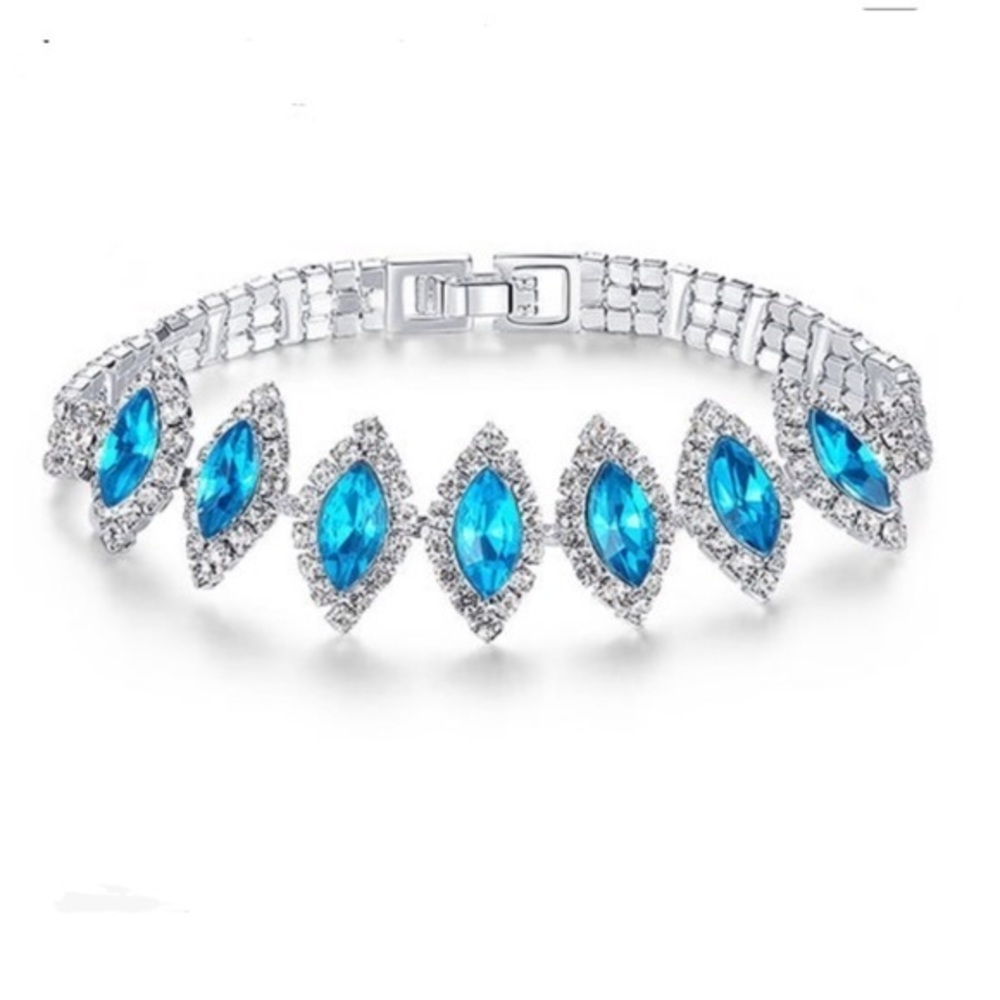 Light Blue Silver Turquoise Oval CZ Bracelet- NEW